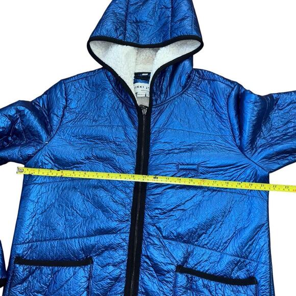 Nikki Jones Montreal Metallic Blue Sherpa Jacket Women's S Oversized Warm Modern - Picture 10 of 15
